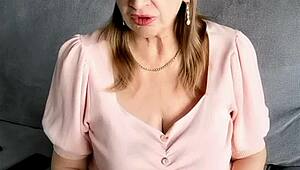 Mature milf rips clothes for seductive bedroom striptease and tit bouncing training