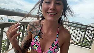 hey step sis ever fucked on a public balcony like this creampie doggy?