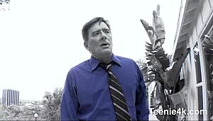 this teen's tight shaved pussy takes old monster cock for facial cum