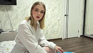 Urologist checks dick deep in brunette's big tits ass pussy homemade bedroom