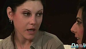 lesbian stares as porn stud creampies her horny housewife wife