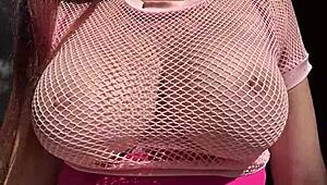 Horny italian milf Artemisia lets massive natural tits bounce wildly in outdoor public session