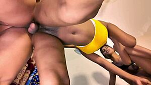 Two amateurs share cock in steamy FFM play