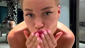 Monika Fox Poses Naked in Bathroom Shaved Pussy Big Tits Tattoos Pierced Nipples Sexy Milf