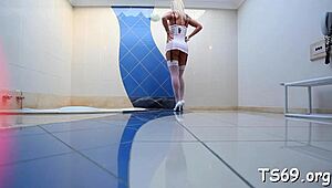 damn this raunchy shemale ladyboy is whacking off her big ass cock so sloppy and rough 😈