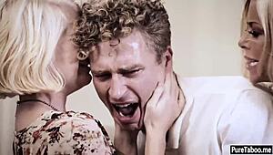Why does this weird stepson bang his milf stepmom and her blonde teen daughter together?