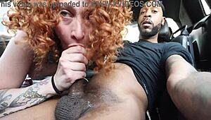 yo white girl gags chokin on bbc deepthroat in car front seat outdoors