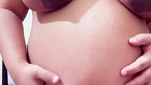 Pregnant Arab stepmom strips webcam teasing hairy pussy for hard fuck