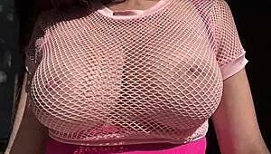 Horny italian milf Artemisia lets massive natural tits bounce wildly in outdoor public session