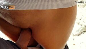 Girlfriend Cums Hard in Lingerie Panties Before Outdoor Mountain Hike