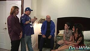 lesbian stares as porn stud creampies her horny housewife wife