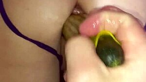velvet rain 23 fucked doggystyle by huge cucumber squirting wet from behind
