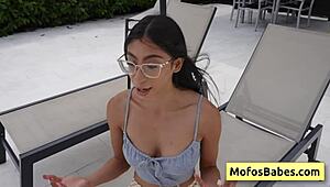 petite teen sona bella gulps jmac's monster cock poolside