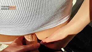 Girlfriend Cums Hard in Lingerie Panties Before Outdoor Mountain Hike