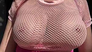 Horny italian milf Artemisia lets massive natural tits bounce wildly in outdoor public session