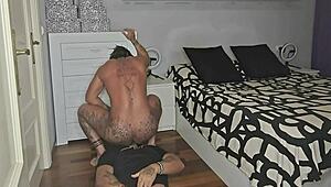 milf with big tits ass tattoos milks muscular guy's cock lactating squirting atm