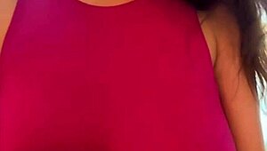 stepmother pulls down top to suck her own big milky natural tits hungrily 