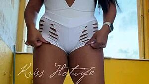 Naughty wife flaunts tight shorts to gym buddy outdoors