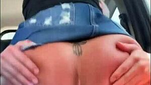 road trip slut sits bareback on cock mid-drive