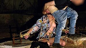 ashley lane bound outside takes rough face fuck and rimjob