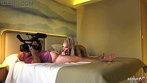 Slim tattooed german milf cheats no condom hotel fuck cum on ass