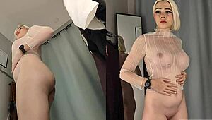 whoa check out this big tits blonde's upskirt tease in see-through haul 😍 naked changing room spy by mycandyalice