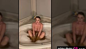 passionate sophie dee strips lingerie in bath, fingers pussy wildly. busty brunette milf masturbates deeply