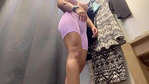 Spy cam milf's big boobs squeeze into shorts?