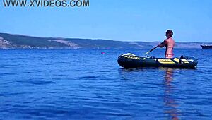 Volga river boat ride turns erotic as mature bikini babe poses outdoors