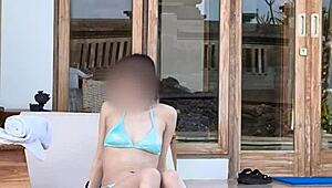 Blue Bikini Clings to Japanese Student's Tiny Tits and Slim Waist