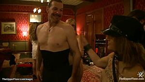 god i love watching babes bound gagging deep on cocks at this bdsm cum orgy