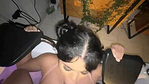 Sexy Brunette Neighbor Rides Cock Doggystyle On Terrace Moaning Loud