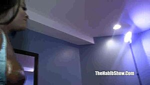 Chocolate babe Armani tempts hairy Arab's thick cock