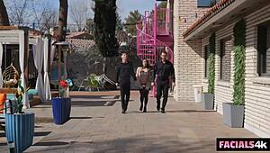 kimmy kimm slurps up those cocks in mmf and drains hot facials all over her pretty face