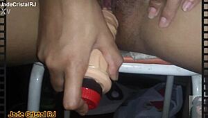 Jade teases her juicy pussy with huge dildo, cumming hard in homemade solo play 💦🔥