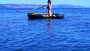 Volga river boat ride turns erotic as mature bikini babe poses outdoors