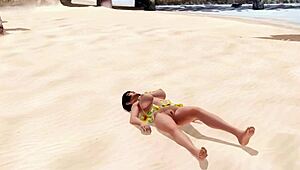 Naotora Poses Topless on Beach in Skirt and Panties