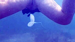 swimming underwater after creampie cum fills her fat chubby milf pussy at the pool