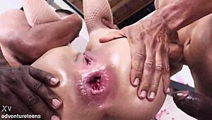 Little Lore Takes Two BBCs Deep in Ass for DAP Pissing Bliss!