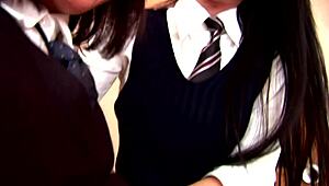 Hot lesbian school sluts finger and fuck each other's tight shaved asses!