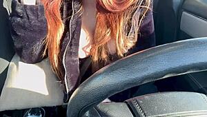 italian artemisia love flashes big tits and hard nipples in solo car ride