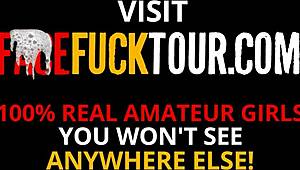 Can bombshell blue-eyed brunette drown in huge cock?