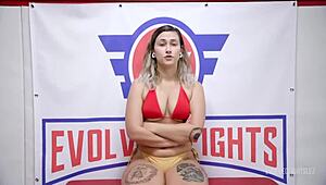 red august pins kaiia eve in lesbian wrestling then facesits and fucks her with strapon