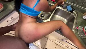 hot ebony anal teen 18+ seduces stepdad for kitchen creampie risky fuck