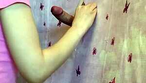 hey neighbor stick your cock through the wall for my first homemade gloryhole blowjob and facial