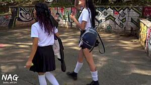 hot college latina students skip class for first time lesbian sex licking asses scissoring strapon