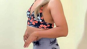 Sporty transexual flaunts her juicy tits ready for action