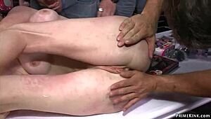 Bound Audrey Hollander humiliated with public anal banging and BDSM pain