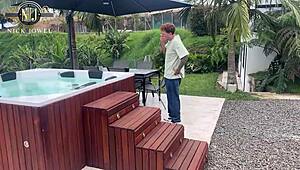 Peruvian maid's huge ass pounded hard in backyard quickie fuck session