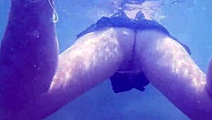 swimming underwater after creampie cum fills her fat chubby milf pussy at the pool